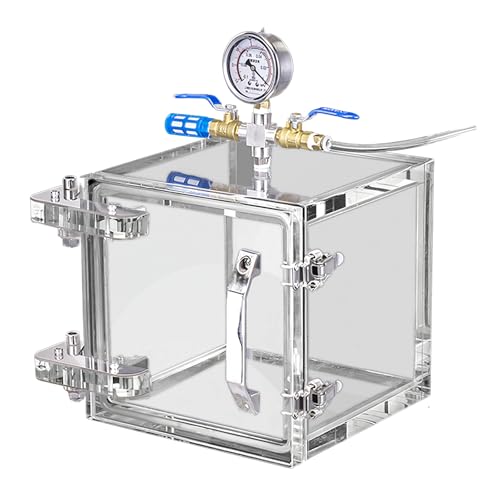 QUGURLID Vacuum Degassing Chamber, Clear Degassing Box Kit w/Pressure Gauge, 2-Way Valve, High Transparency Acrylic, Rapid Ventilation, Strong Sealing,for Factory