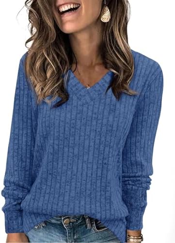 Fisoew Damen Pullover V-Ausschnitt Oversize Langarmshirt | Casual,Strickpullover,Oberteil,Loose Fit,Pulli,Oversize,Sweatshirt,Longsleeve,Bluse