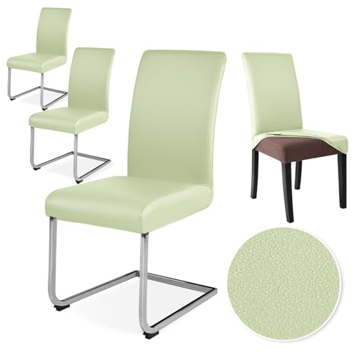 Alishomtll Stretch PU Stuhlhussen 4er Set Kunstleder Stuhlbezug Schwingstuhl wasserdicht Elastische Esszimmer Universell Waschbarer...