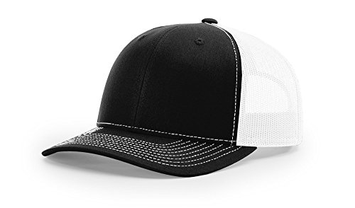 Richardson 112 Trucker OSFA Baseball Hat Ball Cap, Black/White, SIZE