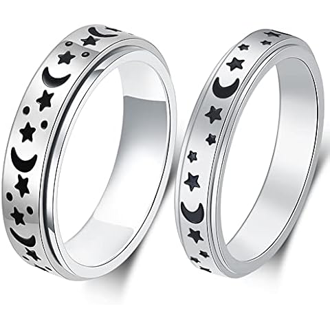 AmorArtSky Spinner Ring for Anxiety Relief Fidget: Anxiety Ring for Women Men, Titanium Stainless Steel Spinner Ring, 4MM 6MM, Size 6-10, Moon Star Fidget Ring-Silver, size 10, Metal, No Gemstone Cover