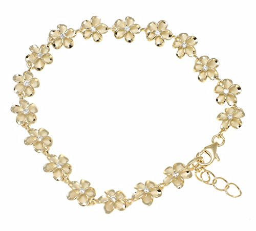 Arthur's Jewelry 925 Sterling silver yellow gold plated Hawaiian 8mm cz plumeria flower bracelet 7