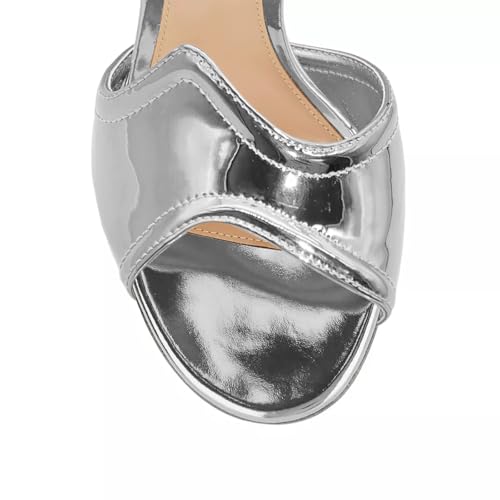 Image of Women's Metallic Open Toe Heels Sandals Back Zipper Dressy Heels Ankle Strap Heels for Party Wedding