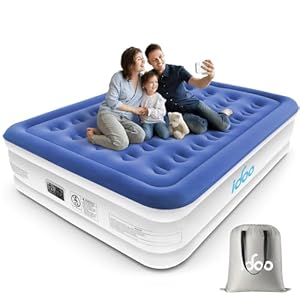 iDOO King Air Bed, Inflatable Mattress with Built-in Electric Pump, Double Queen Size 3 Mins Quick Self-Inflation/Deflation Blow Up Bed, Guest Air Mattress for Home Camping Travel 203x152x46cm, Blue