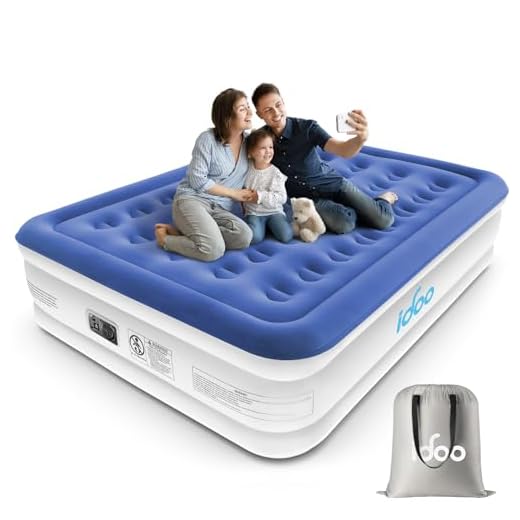iDOO King Inflatable Air Mattress, Air Bed with Built-in Electric Pump, Double Airbed with Storage Bag, Self Inflating Blow Up Camping Bed for Adults, Portable GuestBed for Home 203x152x46cm, Blue
