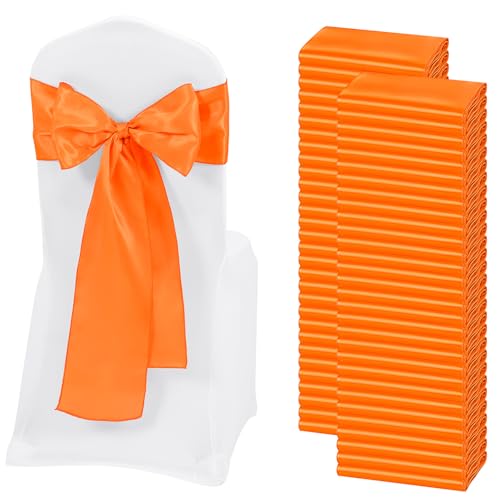 REWOMC Lot de 60 rubans de chaise en satin orange avec nœuds conçus pour décoration de chaises, Thanksgiving, mariage, Noël, banquet, fête, décoration de...