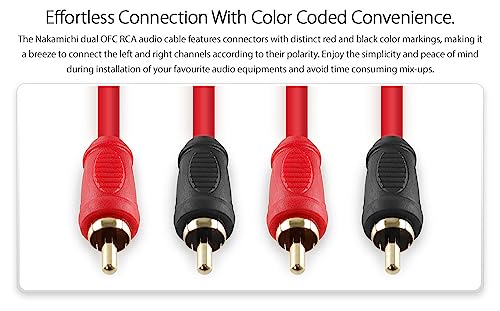 Image of Nakamichi RCA Oxygen Free Copper (OFC) Cable 2-Male to 2-Male Audio Stereo Subwoofer Auxiliary Cord for Home Theater HDTV Amplifier Hi-Fi Systems Car Speakers Receiver 8-Meter (26.1-Feet)