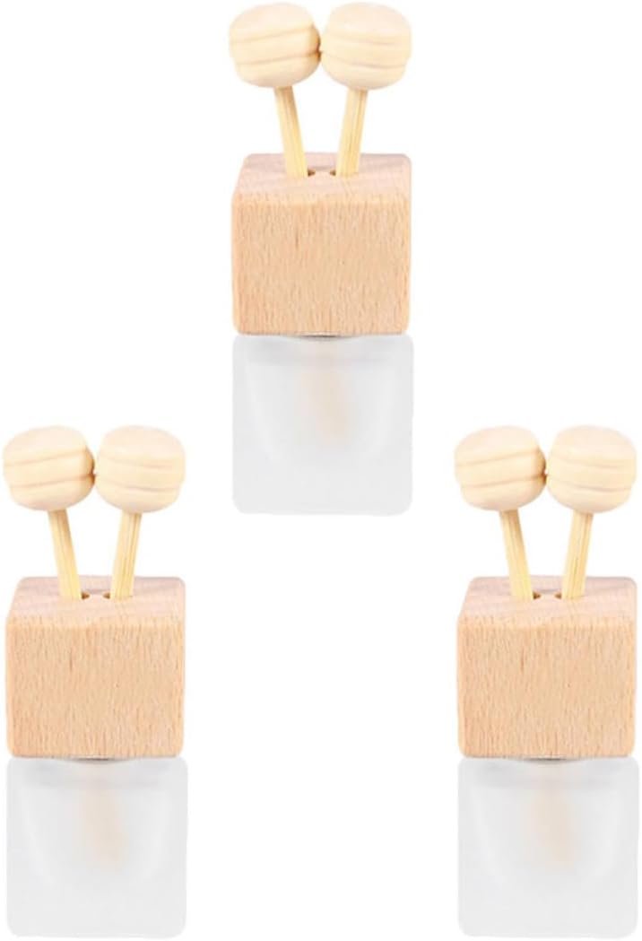 3pcs Car Air Vent Perfume Bottles Glass Aroma Diffusers with Wooden Lid Rotatable Clip 360-degree Essential Oil Diffuser for Vehicle Mounted Fragrance