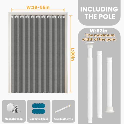 Image of AJAZZ Blackout Accordion Door with Curtain Rods 39-52 in Length, Invisible Folding Doors Interior Magnetic Door Curtain for Bedroom Doorway Curtain Set, 1 Panel, W55 x L80 inch, Dark Grey