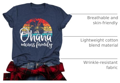 Image of Ohana Means Family Tshirt Women: Hawaii Tropical Graphic T-Shirt Summer Vacation Short Sleeve Tee Top