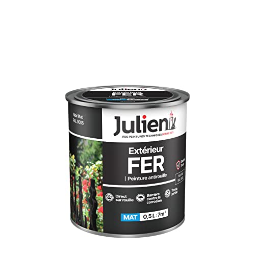 Julien - Pintura de hierro antióxido mate – Puertas, rejillas, portales, muebles de jardín de metal – negro mate 0,5 L