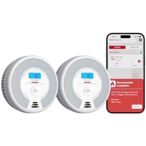 X-Sense WLAN-Rauch- und Kohlenmonoxidmelder mit austauschbarer Batterie, Smart Kombinationsmelder mit App, kompatibel mit der X-Sense Home Security-Ap