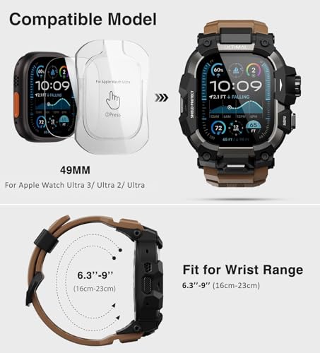 Image of ULTIMAL Rugged Case with Band for Apple Watch 49mm,Compatible with Apple Watch Ultra 3 /2 /1, Military Grade Shockproof Bumper Cover for iWatch Tactical Band Men (Coffee Brown, 49mm)