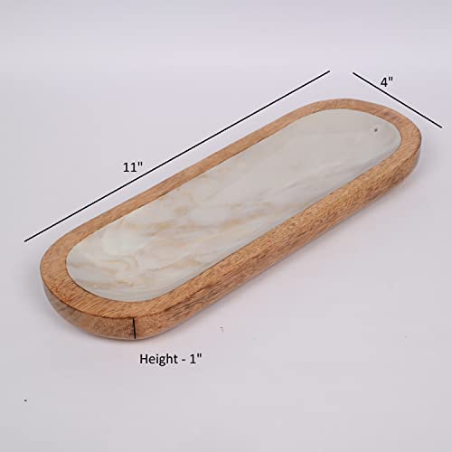 Edhas Mango Wood Boat Shaped Incense Stick Holder Wood Ash Catcher, Incense Burner Catch All Ashes (Off White) (11" X 4" X 1") #TOP6