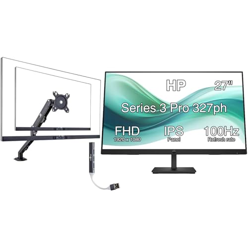 Image of HP Series 3 Pro 327ph 27 inch FHD IPS Monitor with 5ms RT, Built-in 2x2W Speakers, Height Adjustable, Anti-Glare, Flicker Free, VESA Mount (100mm), HDMI (B0CG8UT#ABA)w /DKZ Hub & ErgoFlexy Single Mount Arm