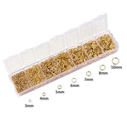 LANBEIDE 2296Pcs Jump Rings Gold Plated Jewelry Connectors Chain Links 3mm 4mm 5mm 6mm 7mm 8mm 10mm Box Set Open Jump Rings Gold for Necklace Repair