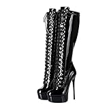 GIARO MAHAUTE Premium Stiefel für Damen - elegante High-Heels - Kniestiefel mit hohem Absatz - Damenstiefel - Stöckelschuhe für Frauen - erhältlich in 5 Farben (Schwarz Glanz, numeric_43)