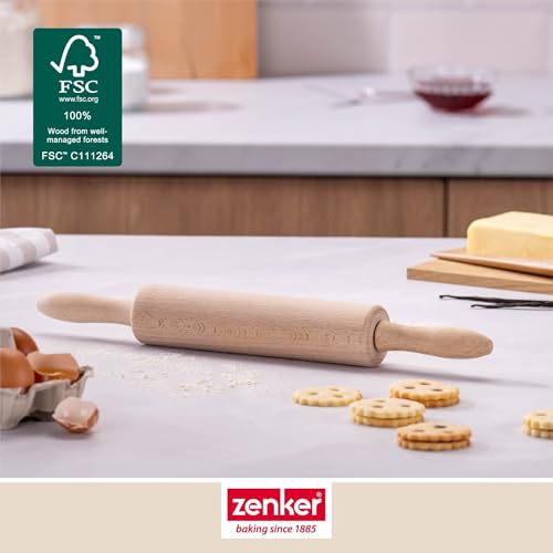 Foto von Zenker Teigrolle – Nudelholz mit Metallachse aus Buchenholz, Hochwertige Backrolle für Teig & Fondant, Ca 23 x 6 cm, Reinigung per Hand, Beige