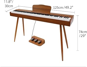LANDTOM DDP-80 Digital Piano Keyboard 88 Keys Weighted, Hammer Action II, Home Electric Piano Full Size with Stand, Triple Pedal, MIDI Connecting and Headphone Interface (A-With Stool)
