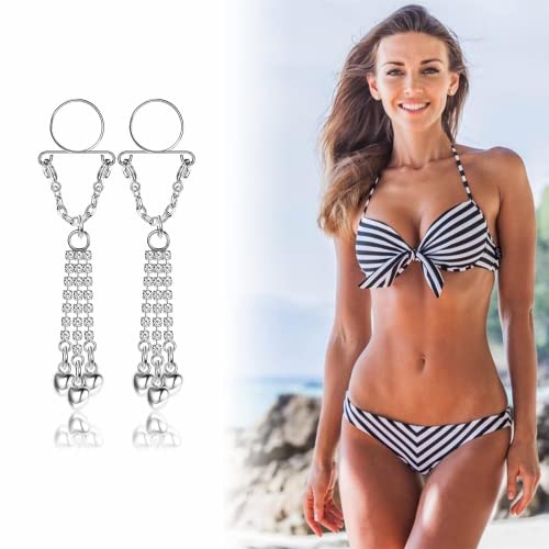 Besteel 316L Stainless Steel Fake Nipple Rings For Women, Bar Noose Dangle Non-Piercing Nipplerings, Clip On Nipple Piercing, Body Chain Adjustable Faux Body Piercing Jewelry, 19 Pieces #TOP3