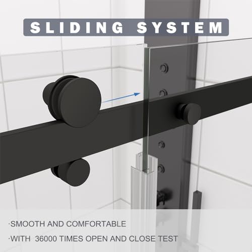 VISRACK 56\"-60 \"W x 58\" H Bathtub Bypass Shower Door, Semi-Frameless Sliding Tub Door with 5/16\" (8mm) SGCC Tempered Glass with Sliding System Waterproof Bathroom Shower Door(Matte Black) - Thumbnail 7