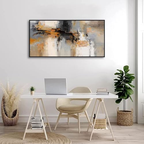Image of Abstract Wall Art - Large Canvas Wall Art for Living Room, Bedroom, Office - Framed Modern Wall Decor in Gray and Yellow - Artwork Paintings & Pictures