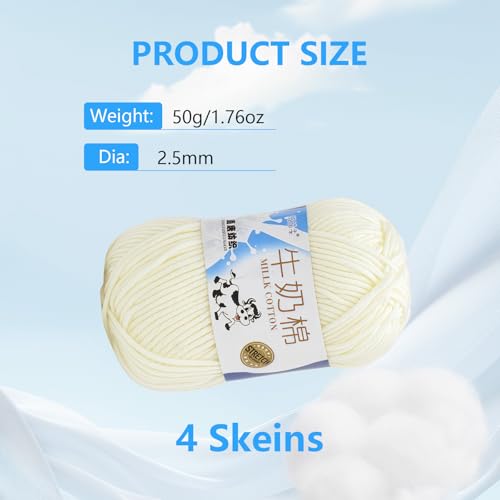 4Rolls Soft Comfortable Cotton Blend Milk Yarn Fabric Wool Crochet Knitting Supplies for DIY Handcrafts Spinning Materials (White) by XUMIN - Used condition - US$8.80