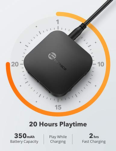 TaoTronics Bluetooth 5.0 Transmitter/Receiver, Wireless 3.5mm Audio Adapter (Low Latency, Pair 2 at Once, for TV/Car Sound System, Volume Control)
