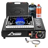 WADEO Dual Fuel Portable Camping Stove with Propane Regulator Hose, Portable Gas Stove Windshield Camp Stove for Camping Hiking Party ﻿