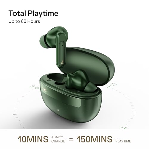 Image of boAt Airdopes Plus 222 with Immersive Spatial Audio, 60H Battery, 13mm Drivers, App Support, Multi Connect, Beast Mode, Voice Assistant TWS Earbuds with mic (Olive Green)