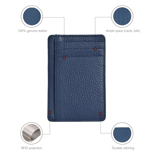 Image of Oak Leathers Leather Slim Minimalist Wallet for Men & Women RFID Front Pocket Leather Card Holder Wallets (Purple)