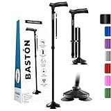 HONEYBULL Bastón para Hombres y Mujeres - Plegable, Ajustable, Abatible, Bastón Portátil, Punta Pivotante, Resistente | Bastones para Personas Mayores y Adultos (Negro)