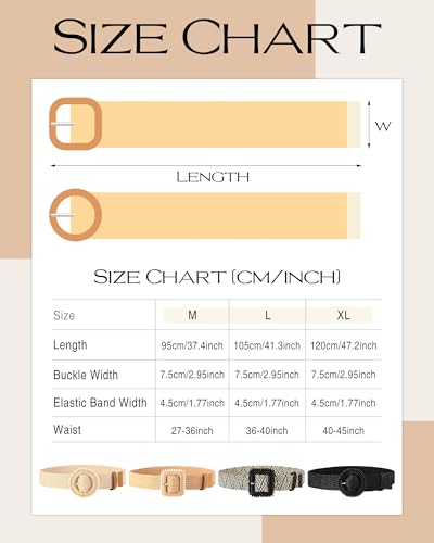 Image of WILLBOND 4 Pcs Women's Elastic Raffia Woven Belt, Boho Rattan Buckle Stretch Straw Wide Waist Belt for Dresses Jeans Pants
