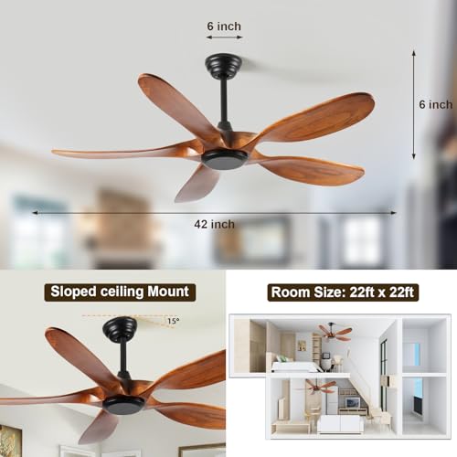 42 Inch Ceiling Fan without Lights Reversible Solid Wood 6-Speed DC Motor by OPFLI - Used condition - Image 6