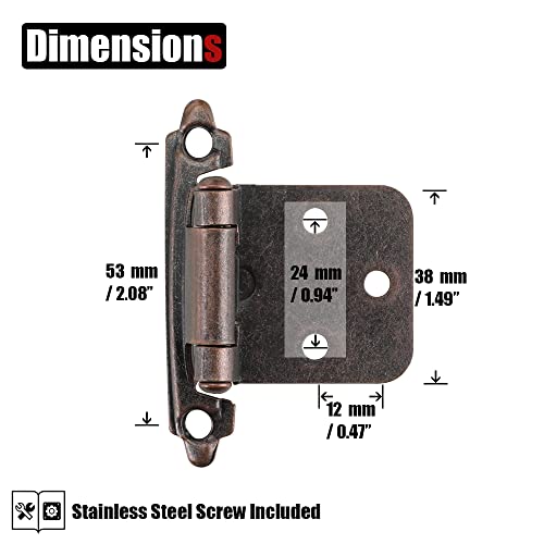 Jqk 1/2 Inch Overlay Cabinet Door Hinges Oil Rubbed Bronze, 20 Pack 10 Pairs Flush Face Mount Cupboard Self-Closing Kitchen Cabinet Hinges With Door Bumper, Ch200-Orb-P20 #TOP1