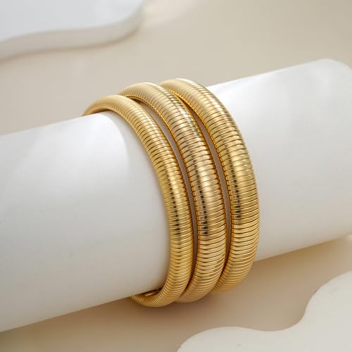 Eaciy Elegant 18K Gold Filled Bangle Bracelets Set – 3PCS Waterproof Chunky Jewelry for Women, Tarnish-Free Stackable Bangles - Image 7