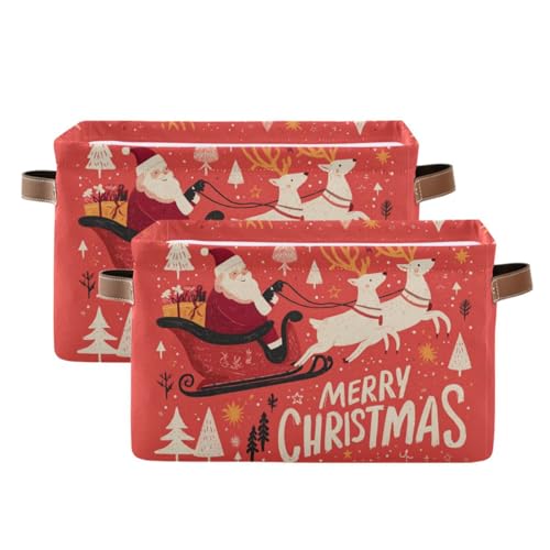 Image of Aslsiy Storage Basket Santa Claus Elk Christmas Tree Nursery Bins Baby Box Canvas Clothes Shelf Basket Laundry Hampers 2 Pcs