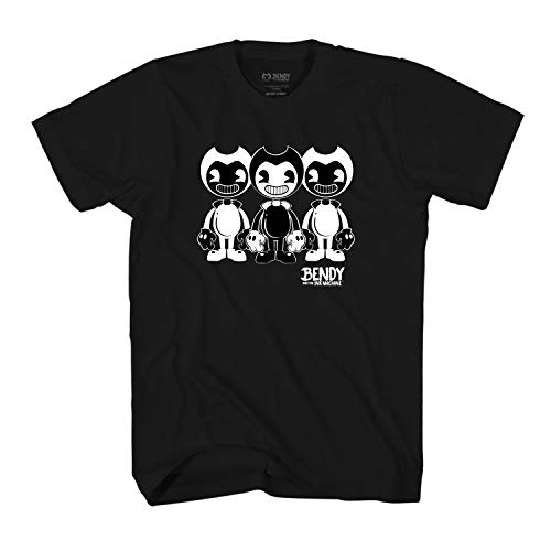 Bendy and the Ink Machine Shirt - Official Bendy T-Shirt - Black and White Bendy Boys T-Shirt (Black, Large)