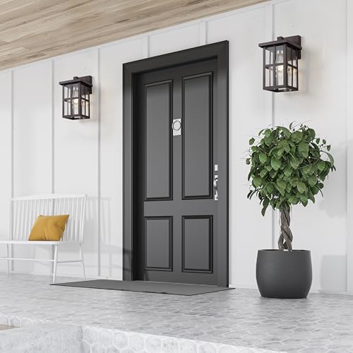 Image of MICSIU 2 Pack Bronze Outdoor Wall Light Fixtures, 11 inch Modern Farmhouse | No Assembly Required, Clear Glass, Anti-Rust, Front Porch Light For House Porch Garage