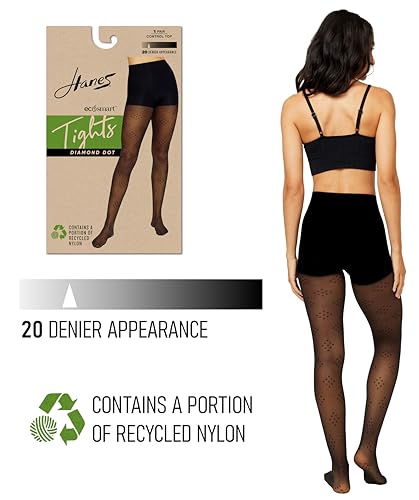 Hanes EcoSmart Diamond Dot Women's Fashion Tights, Control Top, Sheer Toe, Black, Size Small (Pack of 1) - image 3