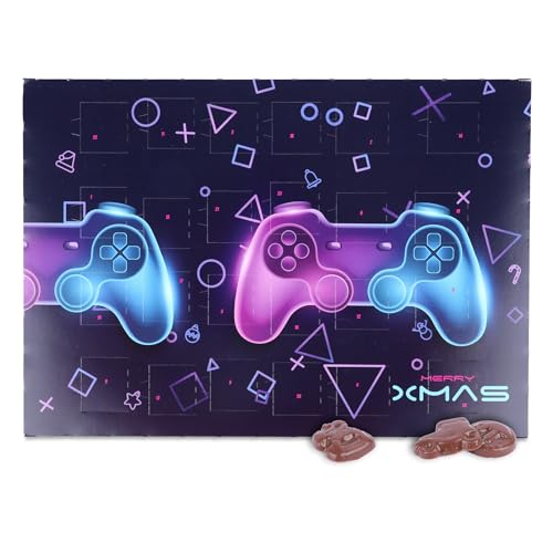 Sweet Buddies Adventskalender 2025 mit 24 süßen Schokoladenformen - Teenager-Adventskalender - Ideal für jugendliche Video Game Fans - Kalender zum Aufstellen oder Hinhängen mit Weihnachtsschokolade