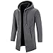 Men's Long Cardigan Hoodies Full-Zip Fleece Lined Sweaters Knit Regular Fit Casual Sweater Hooded Coat wiht PocketGrey-XXL