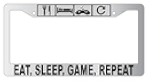 GSF Frames Eat, Sleep, Game, Repeat Chrome Metal License Plate Frame LOGO 713