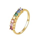 Ewigkeitsring: Regenbogenfarbener Zirkonia-Ewigkeitsring, der mit 7 kleinen bunten AAA-Zirkonia-Edelsteinen verziert ist, verleiht den Fingerspitzen eine schillernde Farbe. 14K vergoldeter Regenbogen-Ring, Symbol der ewigen Liebe.