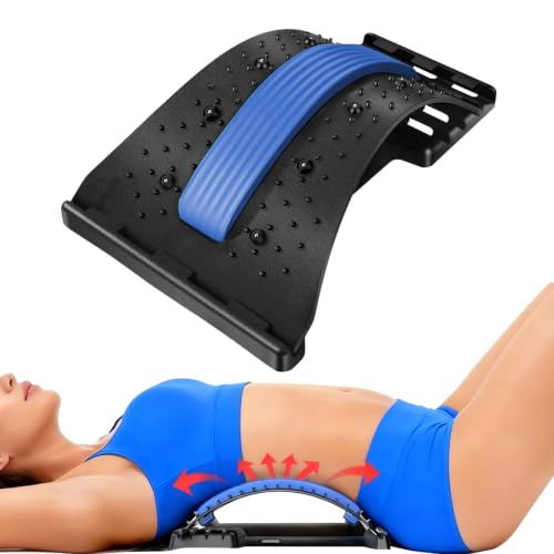 Back Stretcher - 4-Level Adjustable Lumbar Support Board & Back Cracker for Lower Back Pain Relief Home Office Use (Blue)