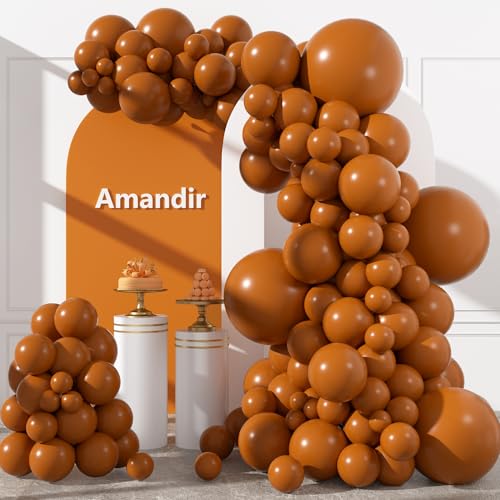 Amandir 153pcs Burnt Orange Balloon Arch Garland Kit Different Sizes 18 12 10 5 Inch Light Terracotta Latex Thanksgiving Balloons for Autumn Halloween Fall Birthday Party Decorations