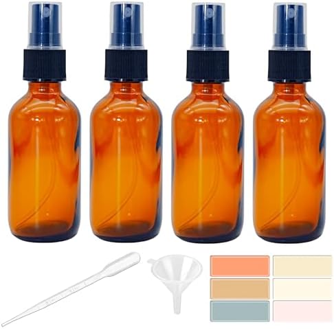 Zkupanx 4 PACK 2 oz Amber Small Glass Spray Bottles, Empty Spray Bottle for Hair, Plants, Perfume - Fine Mist, 2oz Mini Spray Bottle