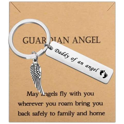 WUSUANED Daddy Of An Angel Keychain May Angels Fly With You Guardian Angel Jewelry Memorial Gifts Loss of Child Gift, Daddy of an Angel Keychain With Card, L Cover