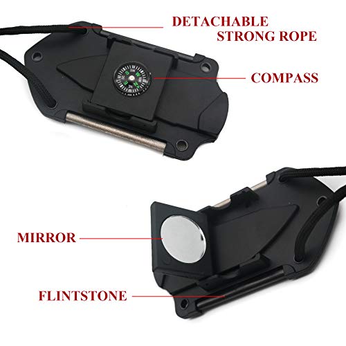 Carimee Neck Knife Fixed Blade EDC Tool Outdoor Survival Thick Tanto Point Blade with Paracord Necklace & Sheath with Compass, Signal Mirror, Fire Starter and Knife Sharpener Full-tang - Thumbnail 7