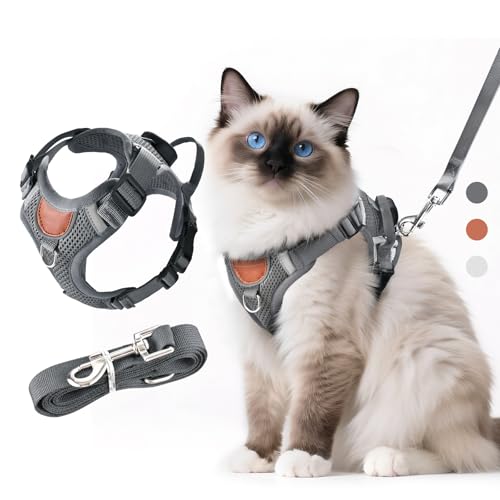 LUOJINYI Verstellbares Katzengeschirr mit Leine Ausbruchsicher, Katze Brustgeschirr mit Reflektierend Streifen & Atmungsaktiv Netzgewebe, Softgeschirr...